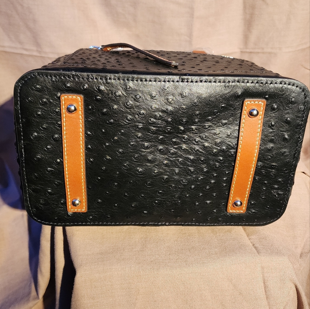 Dooney & Bourke Black and Tan Ostrich-Embossed Tote - Picture 6 of 9